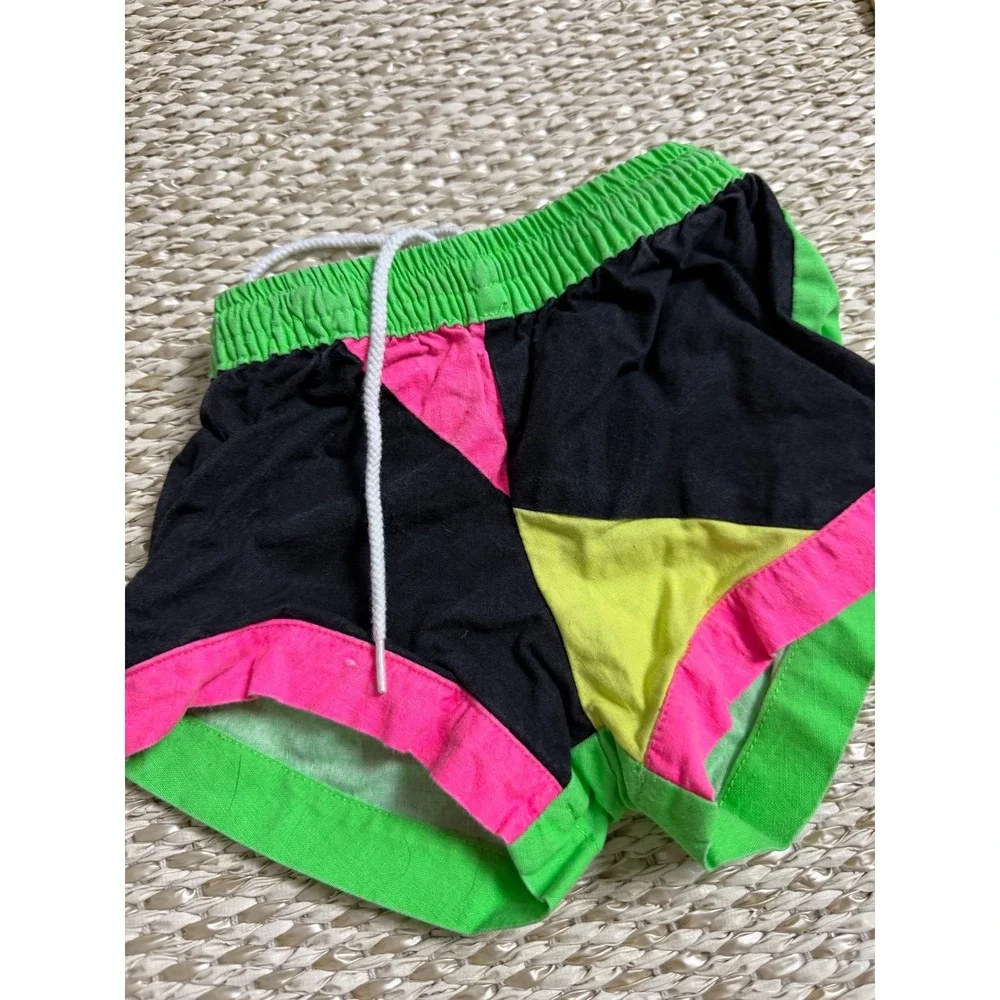 Vintage Hi Dives Neon Colorblock Baby Shorts 12M Retro 80s 90s skate surf skater